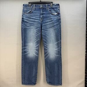 American Eagle Jeans Men's 33x32 Blue Airflex Original Straight Wrinkle Wash